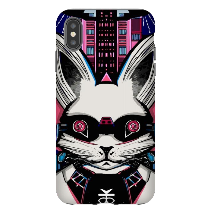 iPhone Xs Max StrongFit Neon cyberpunk rabbit with glowing eyes background  by Josie