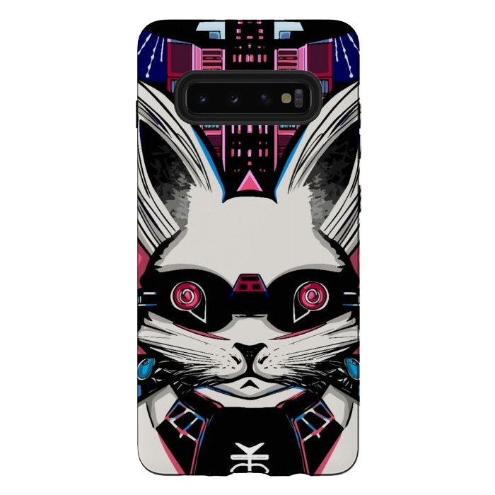 Galaxy S10 plus StrongFit Neon cyberpunk rabbit with glowing eyes background  by Josie