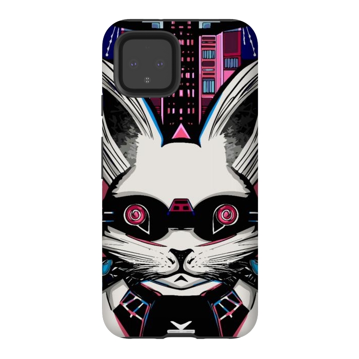 Pixel 4 StrongFit Neon cyberpunk rabbit with glowing eyes background  by Josie