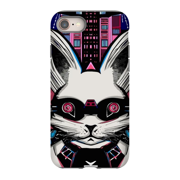 iPhone SE StrongFit Neon cyberpunk rabbit with glowing eyes background  by Josie