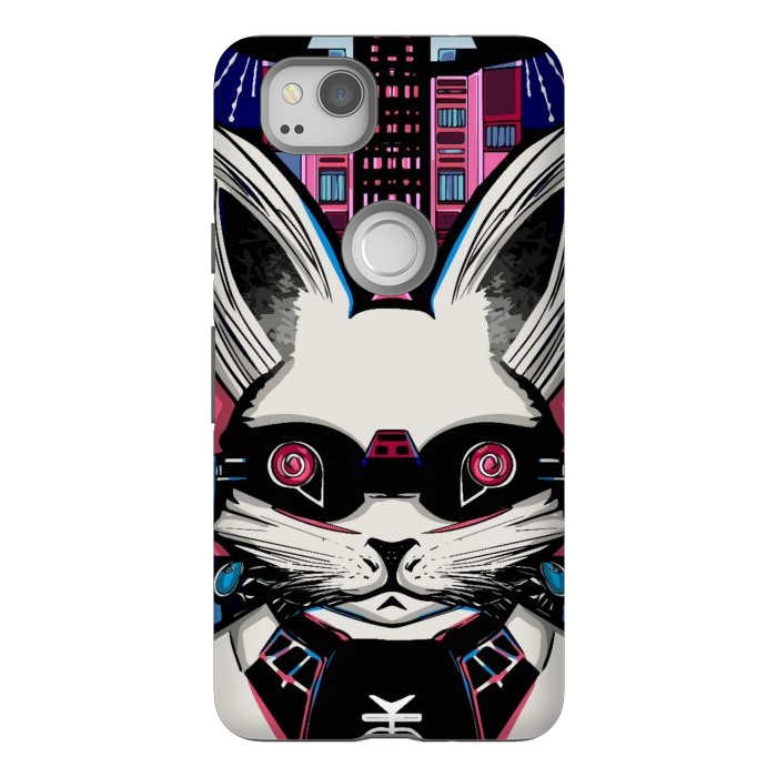 Pixel 2 StrongFit Neon cyberpunk rabbit with glowing eyes background  by Josie