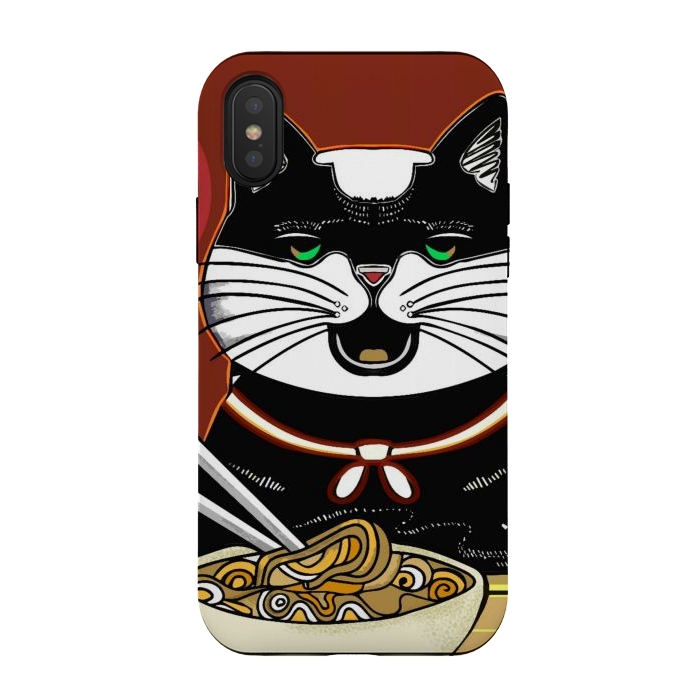 iPhone Xs / X StrongFit Japanese cat eating ramen noodles  by Josie
