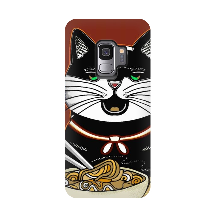 Galaxy S9 StrongFit Japanese cat eating ramen noodles  by Josie