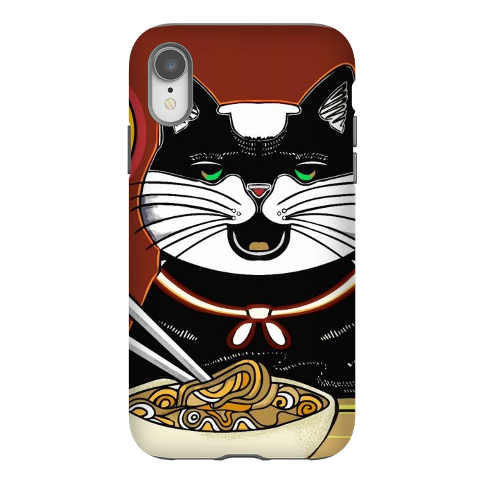 iPhone Xr StrongFit Japanese cat eating ramen noodles  by Josie