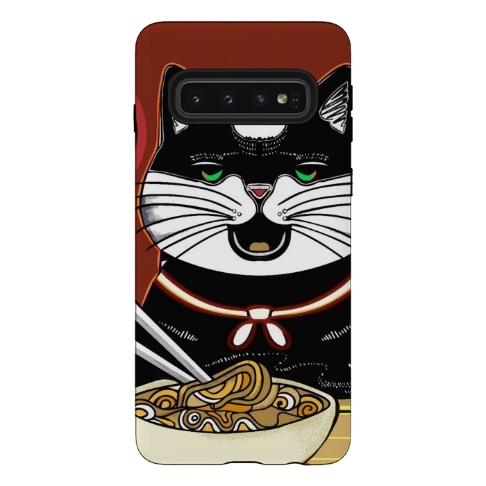 Galaxy S10 StrongFit Japanese cat eating ramen noodles  by Josie