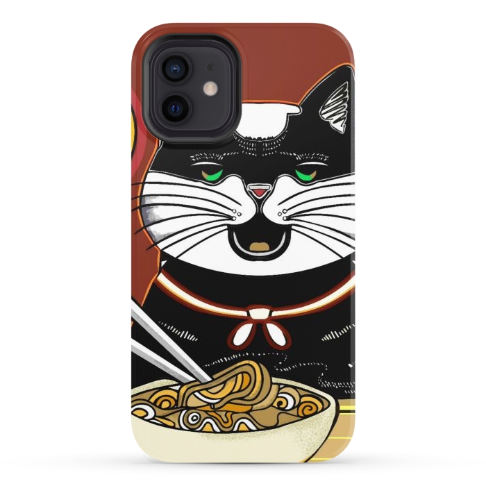 iPhone 12 StrongFit Japanese cat eating ramen noodles  by Josie