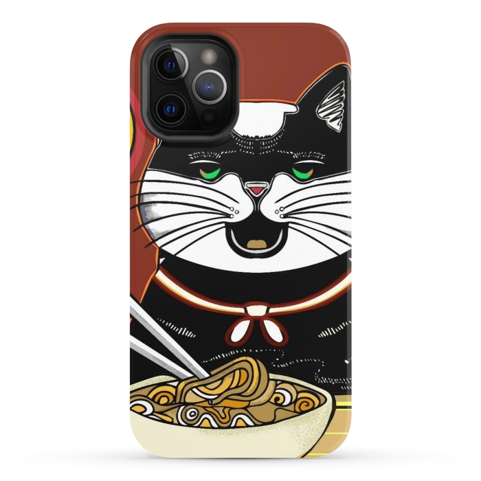 iPhone 12 Pro StrongFit Japanese cat eating ramen noodles  by Josie
