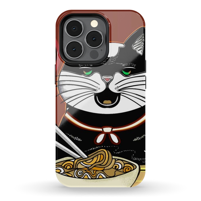 iPhone 13 pro StrongFit Japanese cat eating ramen noodles  by Josie