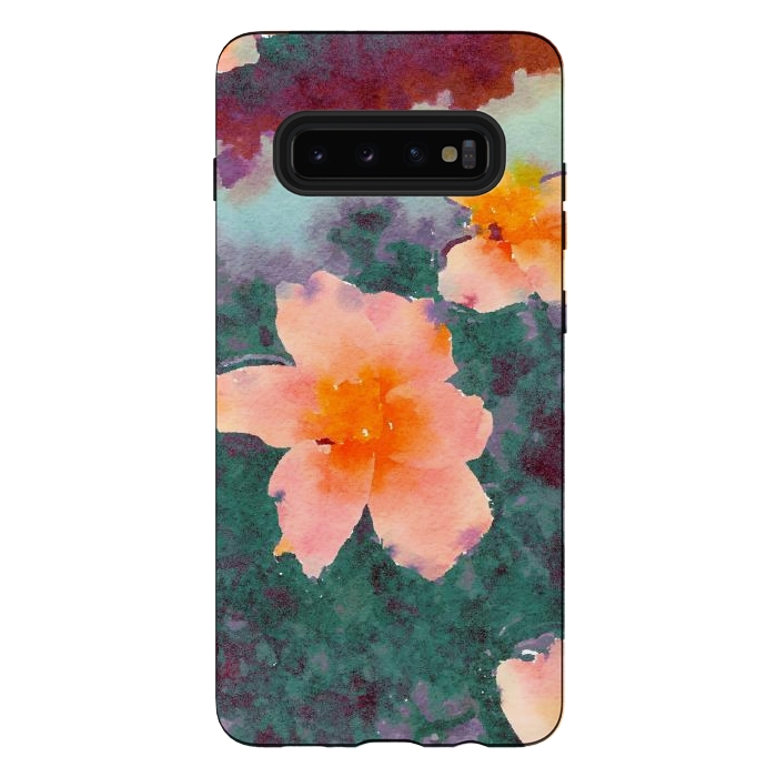 Galaxy S10 plus StrongFit Floating In Love, Watercolor Lotus Pond Botanical Lake, Forest Jungle Floral Painting by Uma Prabhakar Gokhale