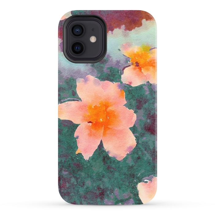 iPhone 12 StrongFit Floating In Love, Watercolor Lotus Pond Botanical Lake, Forest Jungle Floral Painting by Uma Prabhakar Gokhale