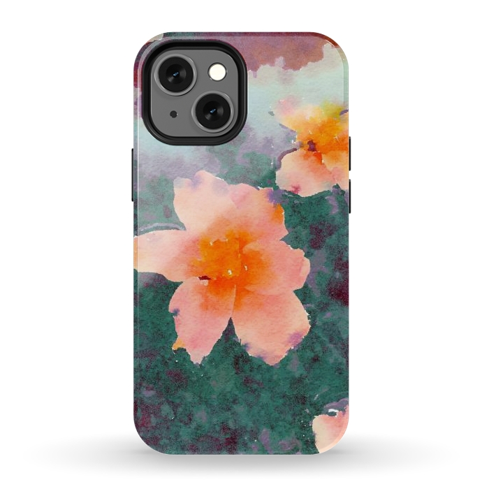 iPhone 13 mini StrongFit Floating In Love, Watercolor Lotus Pond Botanical Lake, Forest Jungle Floral Painting by Uma Prabhakar Gokhale