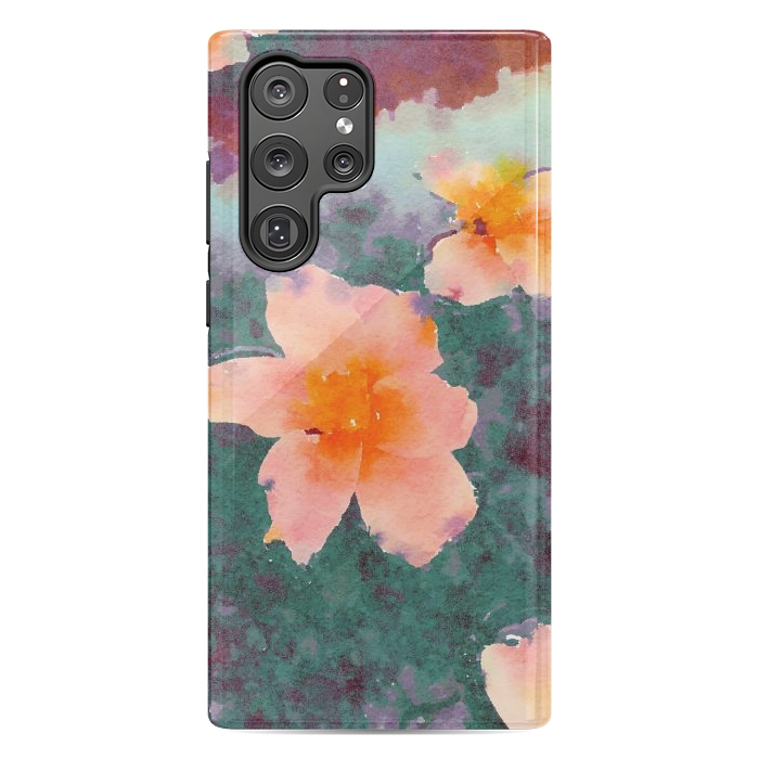 Galaxy S22 Ultra StrongFit Floating In Love, Watercolor Lotus Pond Botanical Lake, Forest Jungle Floral Painting by Uma Prabhakar Gokhale