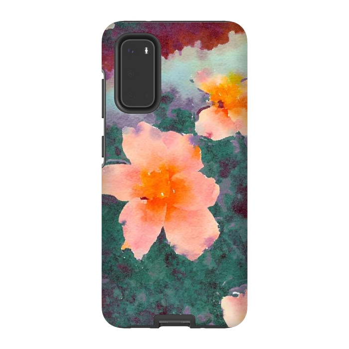 Galaxy S20 StrongFit Floating In Love, Watercolor Lotus Pond Botanical Lake, Forest Jungle Floral Painting by Uma Prabhakar Gokhale