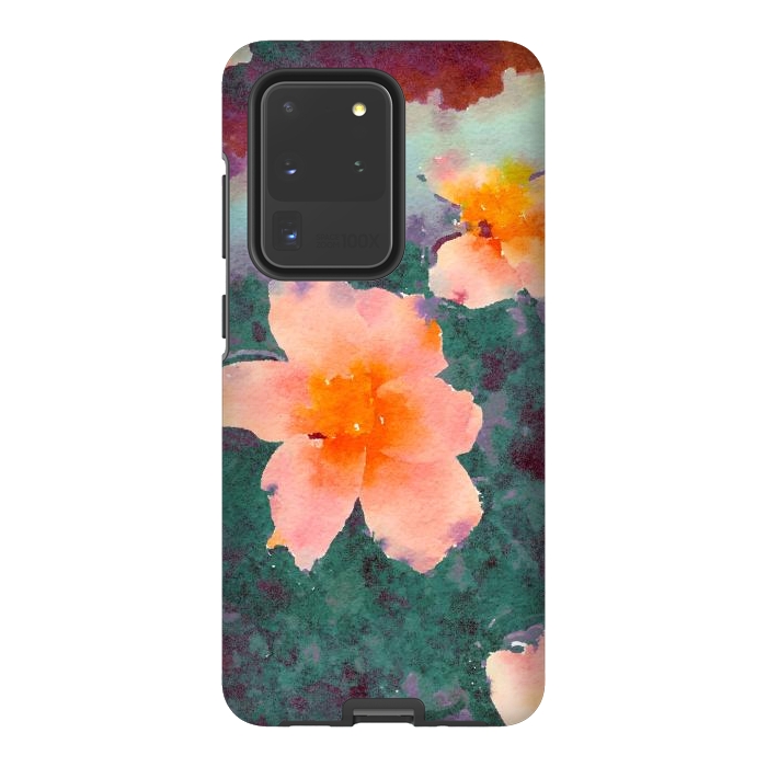 Galaxy S20 Ultra StrongFit Floating In Love, Watercolor Lotus Pond Botanical Lake, Forest Jungle Floral Painting by Uma Prabhakar Gokhale