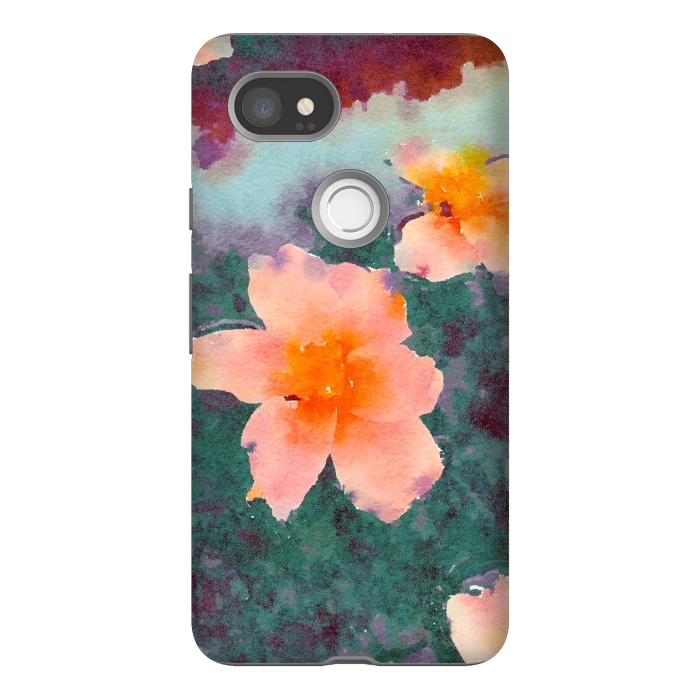 Pixel 2XL StrongFit Floating In Love, Watercolor Lotus Pond Botanical Lake, Forest Jungle Floral Painting by Uma Prabhakar Gokhale