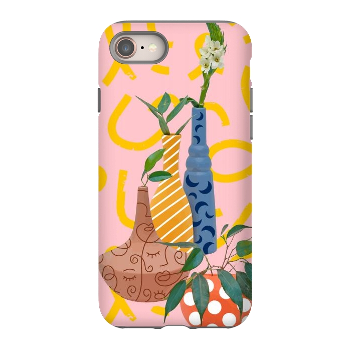 iPhone 8 StrongFit Modern Botanicals, Abstract Plant Pots, Quirky Nature Bohemian, Contemporary Décor by Uma Prabhakar Gokhale