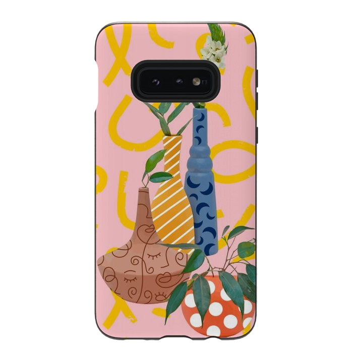 Galaxy S10e StrongFit Modern Botanicals, Abstract Plant Pots, Quirky Nature Bohemian, Contemporary Décor by Uma Prabhakar Gokhale