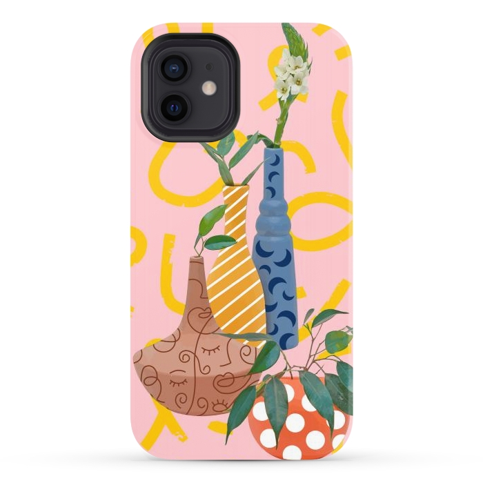 iPhone 12 StrongFit Modern Botanicals, Abstract Plant Pots, Quirky Nature Bohemian, Contemporary Décor by Uma Prabhakar Gokhale