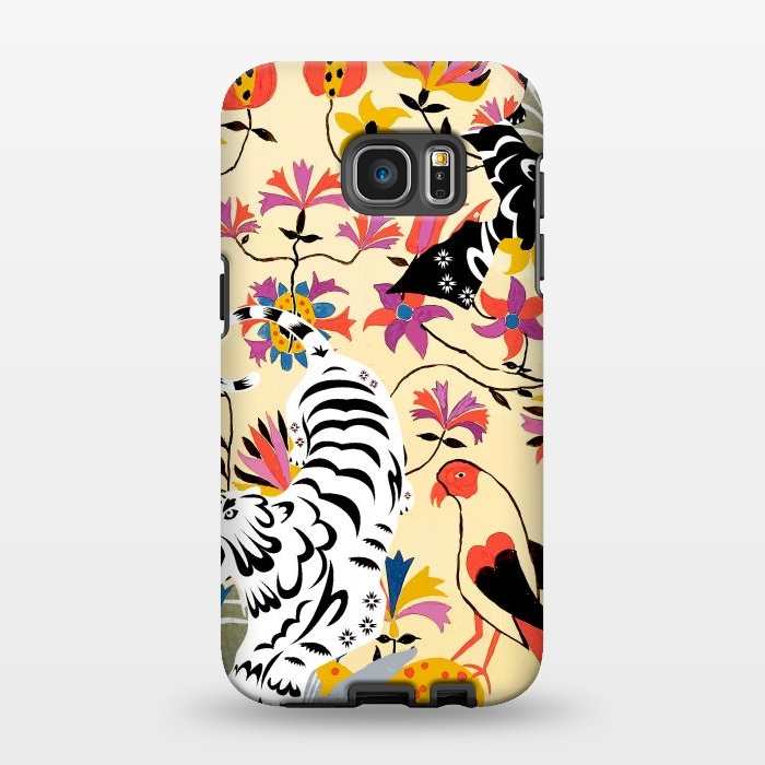 Galaxy S7 EDGE StrongFit Yin Yang, Vintage Botanical Tiger Jungle, Balance Positivity Peace, Forest Animals Wild Cat by Uma Prabhakar Gokhale
