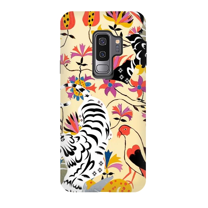 Galaxy S9 plus StrongFit Yin Yang, Vintage Botanical Tiger Jungle, Balance Positivity Peace, Forest Animals Wild Cat by Uma Prabhakar Gokhale