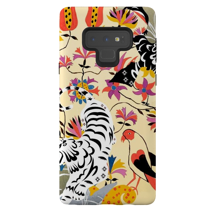 Galaxy Note 9 StrongFit Yin Yang, Vintage Botanical Tiger Jungle, Balance Positivity Peace, Forest Animals Wild Cat by Uma Prabhakar Gokhale