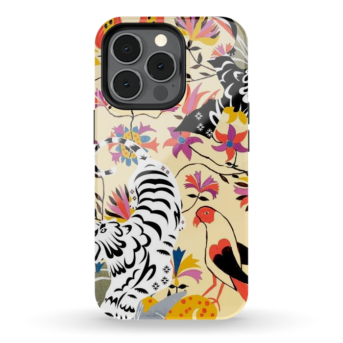 iPhone 13 pro StrongFit Yin Yang, Vintage Botanical Tiger Jungle, Balance Positivity Peace, Forest Animals Wild Cat by Uma Prabhakar Gokhale
