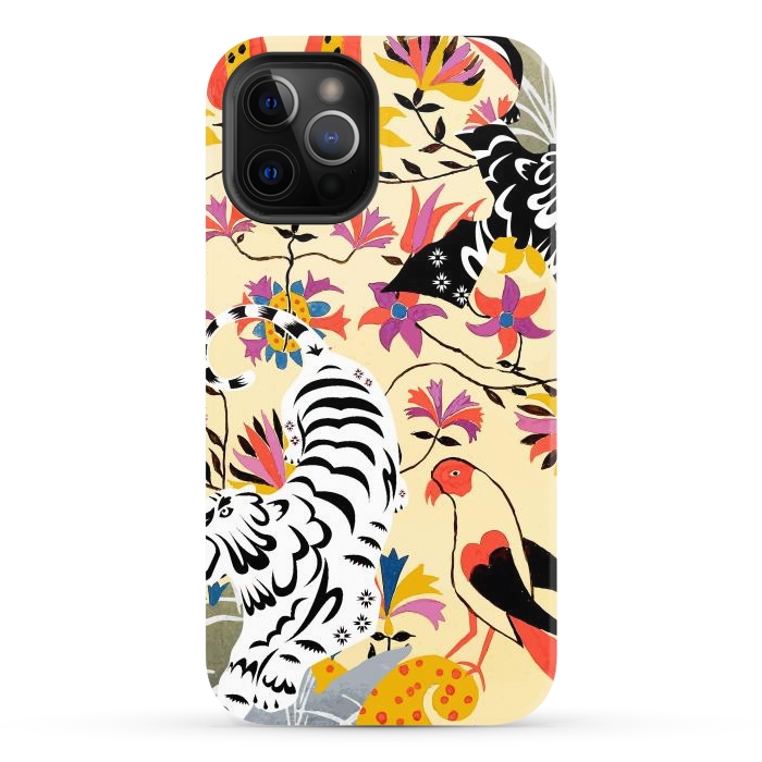 iPhone 12 Pro Max StrongFit Yin Yang, Vintage Botanical Tiger Jungle, Balance Positivity Peace, Forest Animals Wild Cat by Uma Prabhakar Gokhale