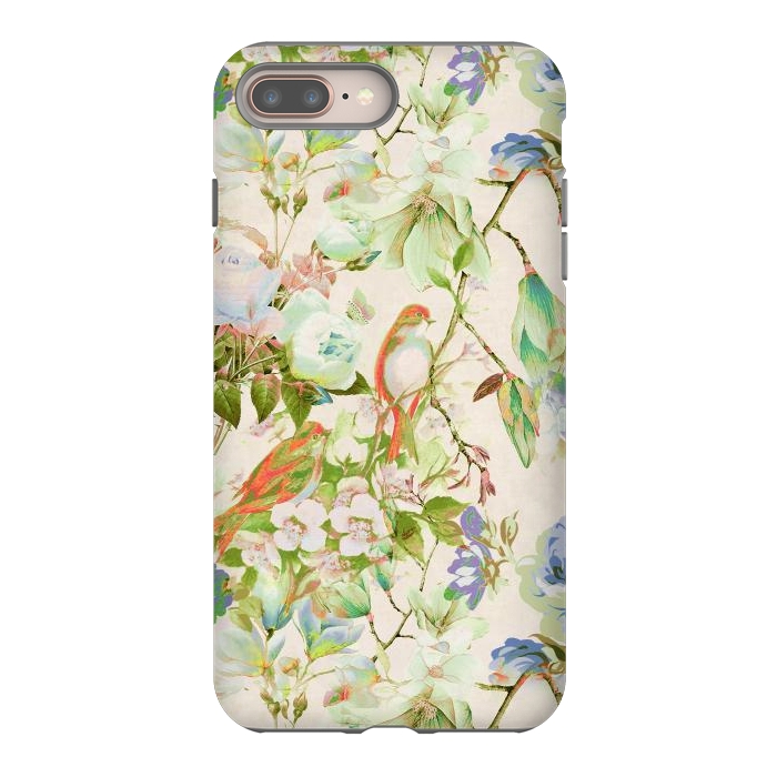iPhone 7 plus StrongFit Romantic birds and flowers - watercolor vintage botanical illustration by Oana 