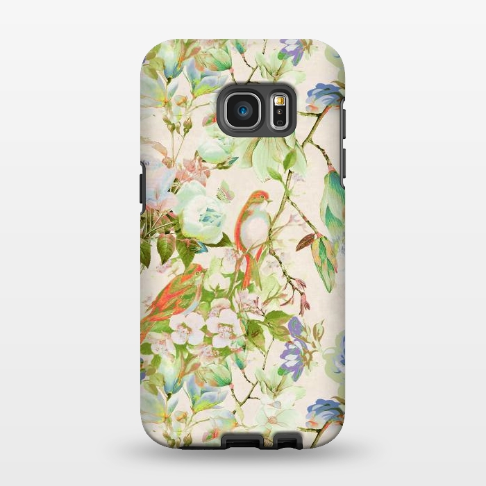 Galaxy S7 EDGE StrongFit Romantic birds and flowers - watercolor vintage botanical illustration by Oana 