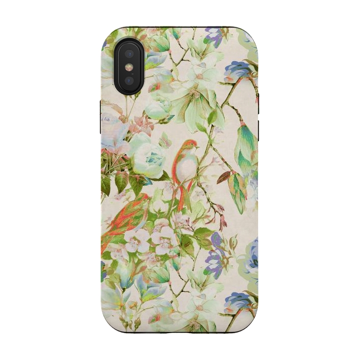 iPhone Xs / X StrongFit Romantic birds and flowers - watercolor vintage botanical illustration by Oana 