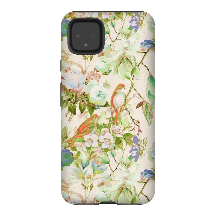 Pixel 4XL StrongFit Romantic birds and flowers - watercolor vintage botanical illustration by Oana 