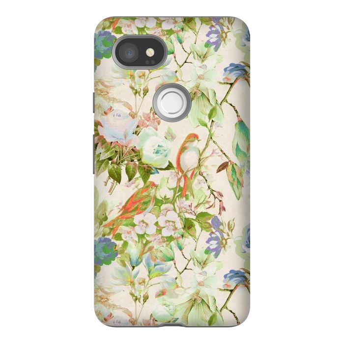 Pixel 2XL StrongFit Romantic birds and flowers - watercolor vintage botanical illustration by Oana 