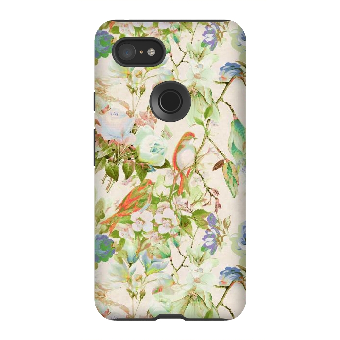 Pixel 3XL StrongFit Romantic birds and flowers - watercolor vintage botanical illustration by Oana 