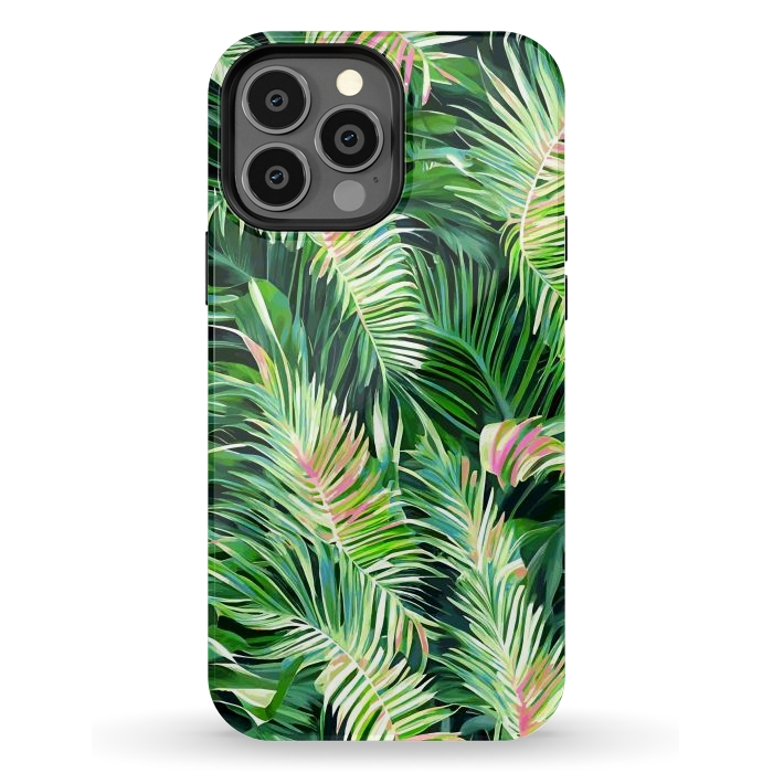 iPhone 13 Pro Max StrongFit Palm & Peace Art Print, Tropical Botanical Jungle Canvas Print, Nature Painting Plants Forest Poster by Uma Prabhakar Gokhale