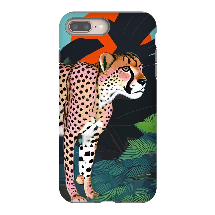 iPhone 7 plus StrongFit The Cheetah, Tropical Jungle Animals, Mystery Wild Cat, Wildlife Forest Vintage Nature Painting by Uma Prabhakar Gokhale