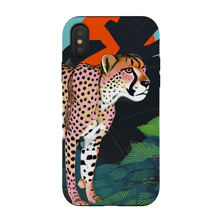 iPhone Xs / X StrongFit The Cheetah, Tropical Jungle Animals, Mystery Wild Cat, Wildlife Forest Vintage Nature Painting by Uma Prabhakar Gokhale