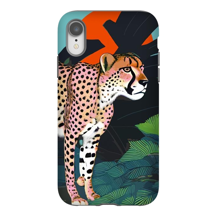 iPhone Xr StrongFit The Cheetah, Tropical Jungle Animals, Mystery Wild Cat, Wildlife Forest Vintage Nature Painting by Uma Prabhakar Gokhale