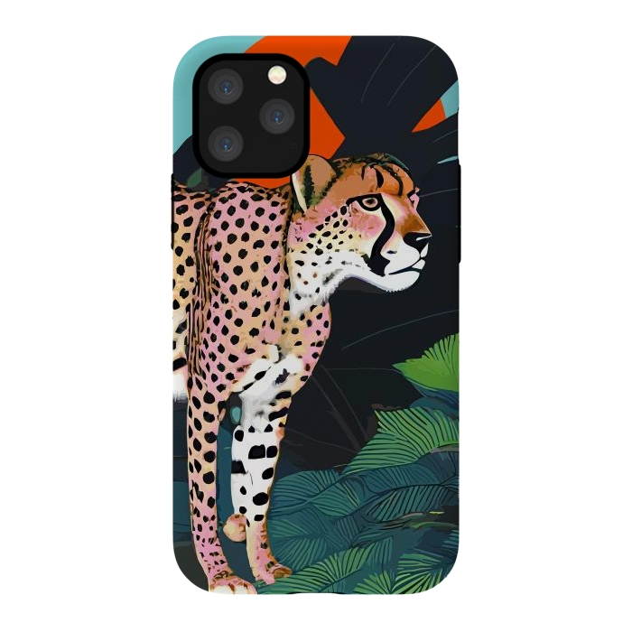 iPhone 11 Pro StrongFit The Cheetah, Tropical Jungle Animals, Mystery Wild Cat, Wildlife Forest Vintage Nature Painting by Uma Prabhakar Gokhale