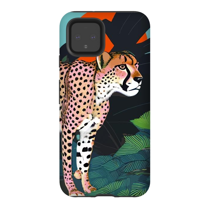 Pixel 4 StrongFit The Cheetah, Tropical Jungle Animals, Mystery Wild Cat, Wildlife Forest Vintage Nature Painting by Uma Prabhakar Gokhale