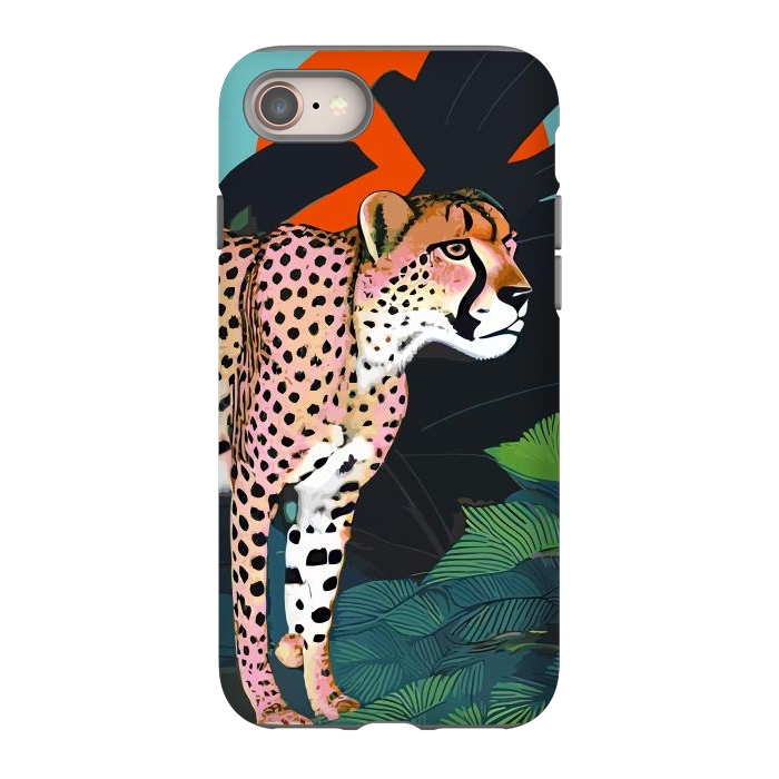 iPhone SE StrongFit The Cheetah, Tropical Jungle Animals, Mystery Wild Cat, Wildlife Forest Vintage Nature Painting by Uma Prabhakar Gokhale