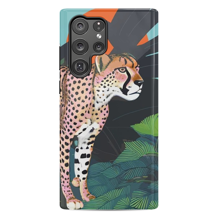 Galaxy S22 Ultra StrongFit The Cheetah, Tropical Jungle Animals, Mystery Wild Cat, Wildlife Forest Vintage Nature Painting by Uma Prabhakar Gokhale