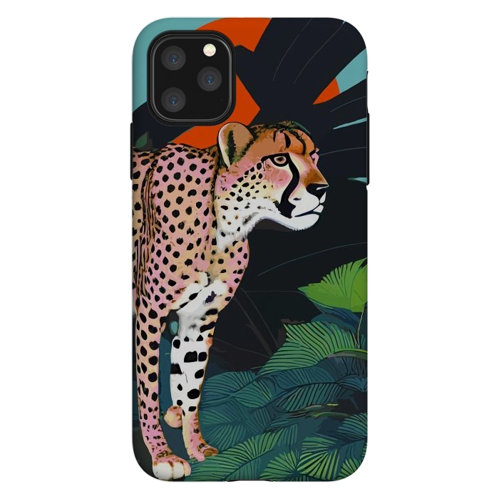 iPhone 11 Pro Max StrongFit The Cheetah, Tropical Jungle Animals, Mystery Wild Cat, Wildlife Forest Vintage Nature Painting by Uma Prabhakar Gokhale