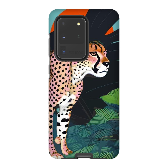 Galaxy S20 Ultra StrongFit The Cheetah, Tropical Jungle Animals, Mystery Wild Cat, Wildlife Forest Vintage Nature Painting by Uma Prabhakar Gokhale