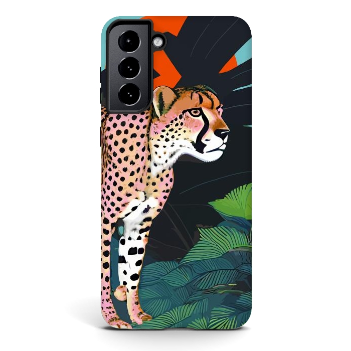 Galaxy S21 StrongFit The Cheetah, Tropical Jungle Animals, Mystery Wild Cat, Wildlife Forest Vintage Nature Painting by Uma Prabhakar Gokhale