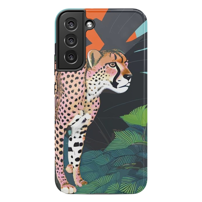 Galaxy S22 plus StrongFit The Cheetah, Tropical Jungle Animals, Mystery Wild Cat, Wildlife Forest Vintage Nature Painting by Uma Prabhakar Gokhale