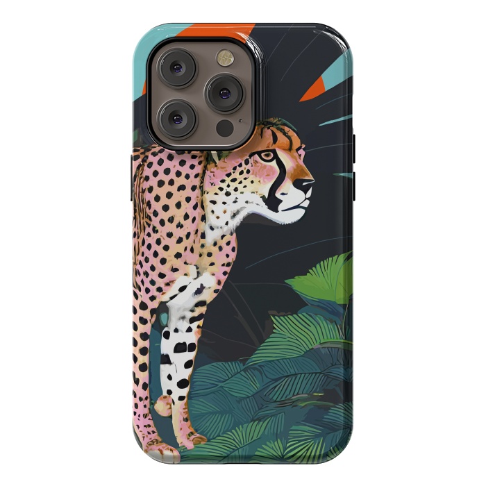 iPhone 14 Pro max StrongFit The Cheetah, Tropical Jungle Animals, Mystery Wild Cat, Wildlife Forest Vintage Nature Painting by Uma Prabhakar Gokhale