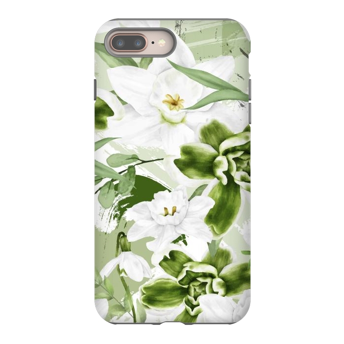 iPhone 7 plus StrongFit White Watercolor Flowers 1 by Bledi