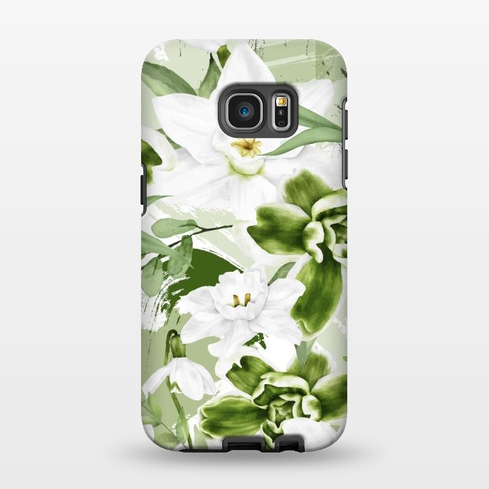 Galaxy S7 EDGE StrongFit White Watercolor Flowers 1 by Bledi
