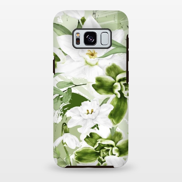 Galaxy S8 plus StrongFit White Watercolor Flowers 1 by Bledi