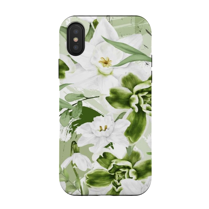 iPhone Xs / X StrongFit White Watercolor Flowers 1 by Bledi